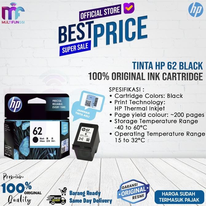 

Tinta HP 62 Black Original Ink Cartridge / 100% Ori / Uang Kembali