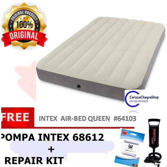 Tersedia Set Kasur Angin Besar Intex 64709 Deluxe High Bed Queen With Fibertech