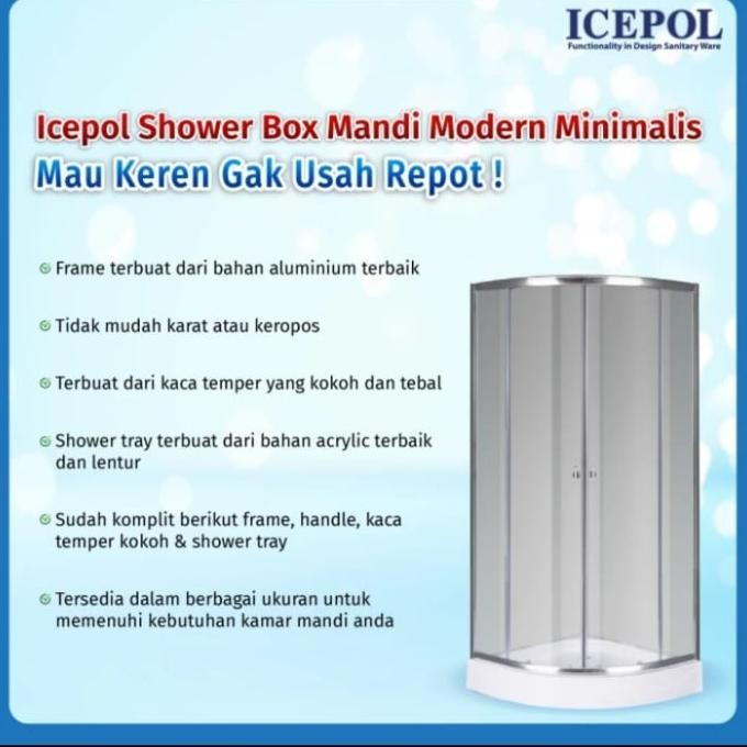 Shower box icepol oval + shower tray uk.90x90 cm kaca tempered polos