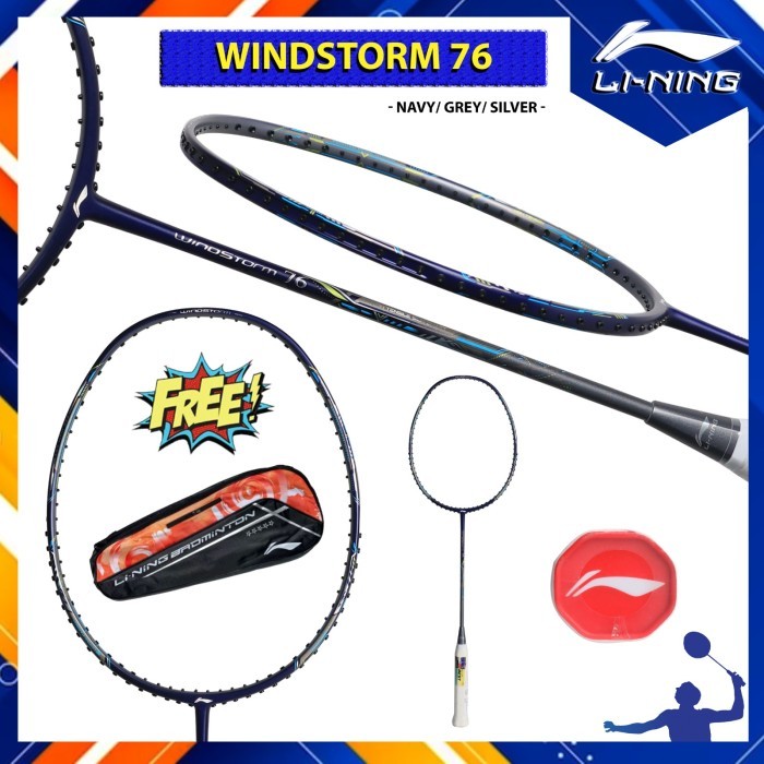 Raket Badminton Original Lining New Windstorm 76 WS76 Navy Grey