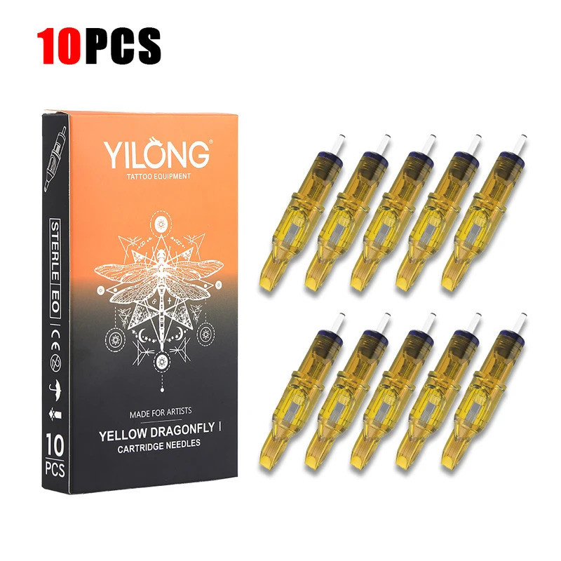 10 Buah Jarum Cartridge Tato Capung Kuning 1 3 5 7 9 11 13 14 15 RL RM RS M1 untuk Mesin Tato Akseso