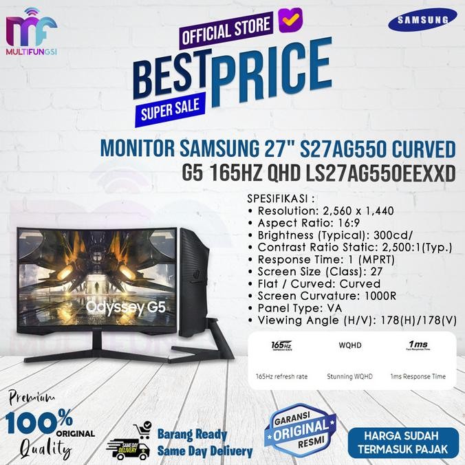 

Monitor Samsung 27" S27AG550 Curved G5 165Hz QHD LS27AG550EEXXD