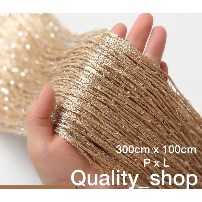tirai benang gold , gliter gold 3meter x 1 meter