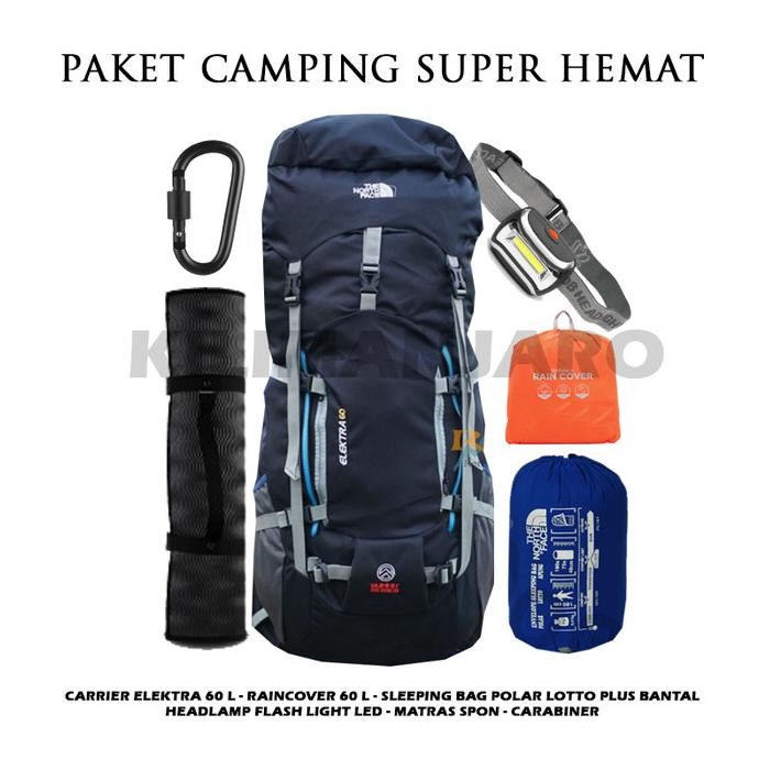 PAKET CAMPING SUPER HEMAT - TAS GUNUNG 60L - CARRIER 60 L + SB MATRAS RIY
