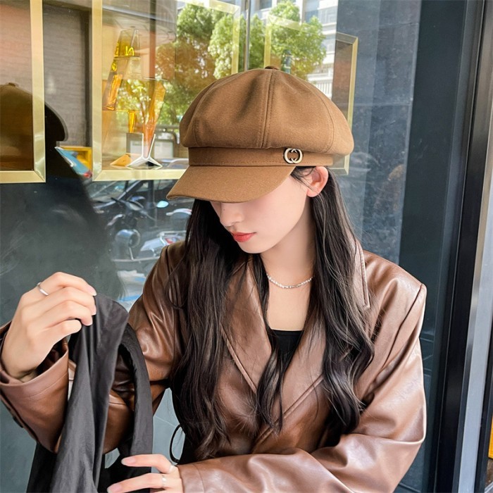 Topi Baret Oktagonal Gaya Korea/Inggris Untuk Wanita /Topi Fashion Kek