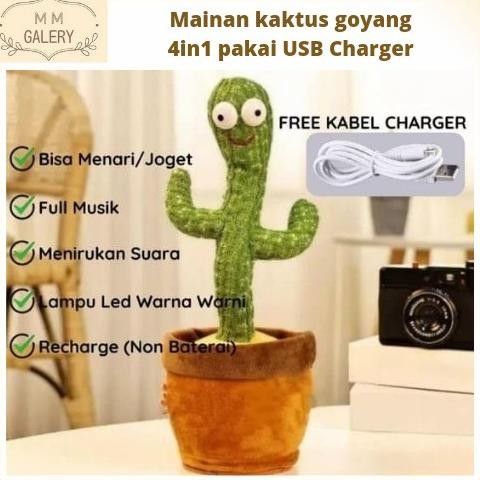 Boneka Kaktus Joget Pakai Usb Charger Dancing Kaktus Bisa Bicara Rekam