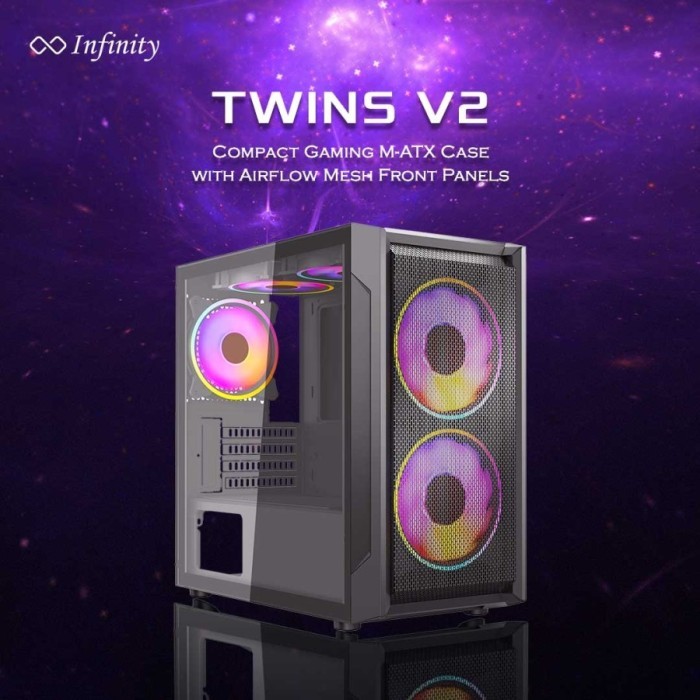 TERMURAH - Casing PC Komputer INFINITY TWINS V2 - mATX Gaming Case Free 2 Fan RGB