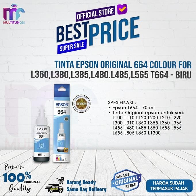 

Tinta Epson 664 per PCS - C, M, Y, K For L360,L380,L385,L480.L485,L565