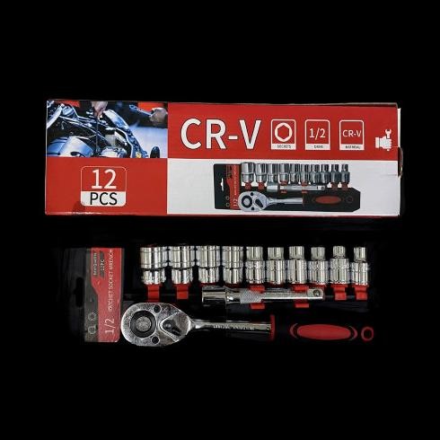 Berkualitas KUNCI SOK SET 1/2 ISI 12PCS KUNCI PAS KUNCI SHOCK RATCHET WRENCH CRV