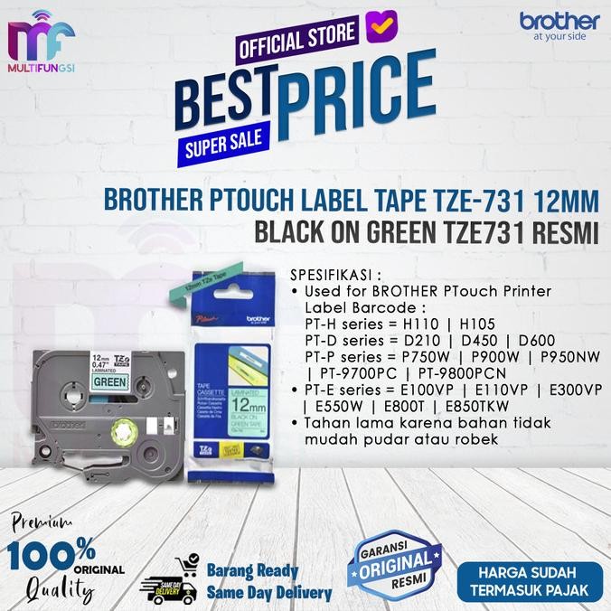 

Brother Ptouch Label Tape TZE-731 12mm Black on Green TZE731 Resmi