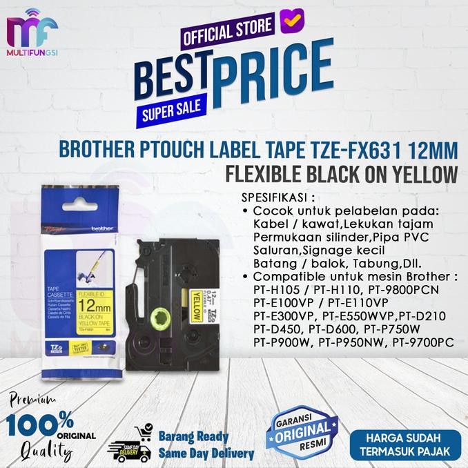

Brother Ptouch Label Tape TZe-FX631 12mm Flexible Black on Yellow
