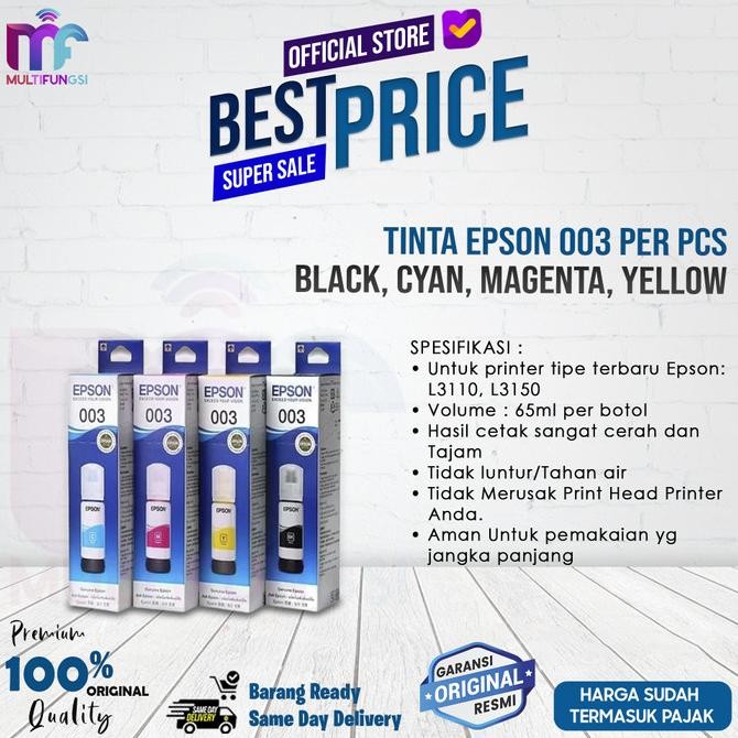 

Tinta Epson 003 1SET Black, Cyan, Magenta, Yellow - For L3110 L3150