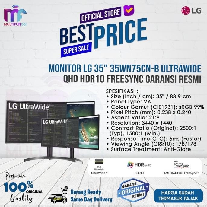 

Monitor LG 35" 35WN75C-B Ultrawide QHD HDR VA Curved Garansi Resmi 3