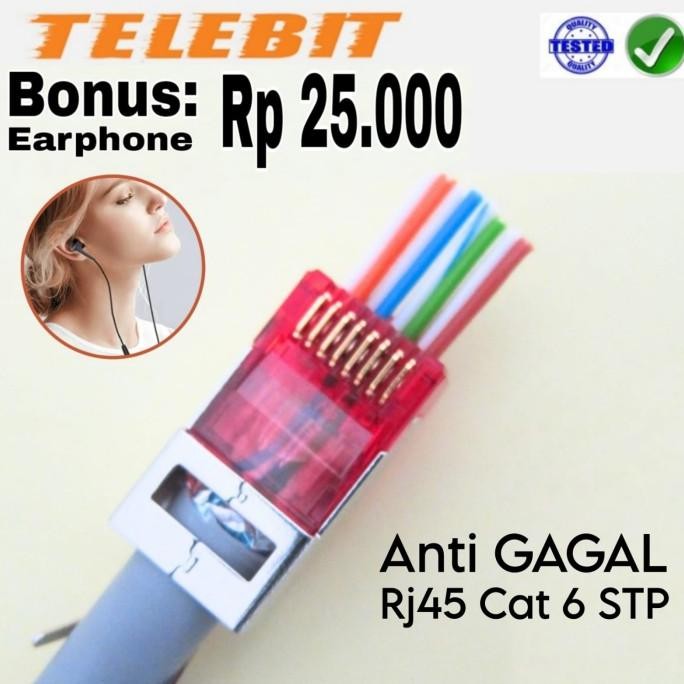 

KONEKTOR ANTI GAGAL RJ45 GOLD PLATED STP CAT 6 TELEBIT UNTUK AWG 23
