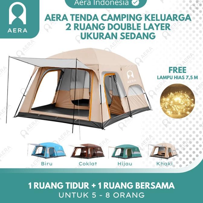 Aera Tenda Camping Keluarga 2 Ruang | Tenda Camping Outdoor 5-8 Orang