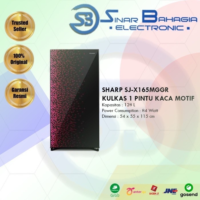 SHARP SJ-X165MGGR / GB KULKAS 1 PINTU KACA BUNGA (NEW) KHUSUS BANDUNG