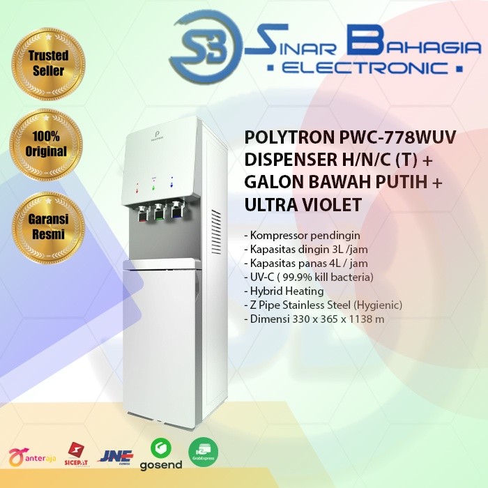 POLYTRON PWC-778WUV DISPENSER H/N/C (T) + GALON BAWAH PUTIH + ULTRA VIOLET (NEW) (KHUSUS BANDUNG)
