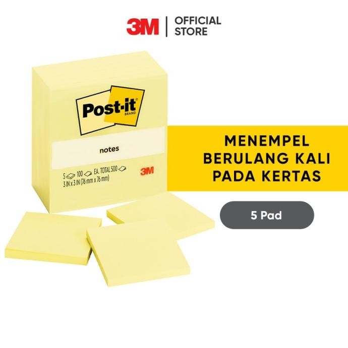 

BARU 3M POST IT 5 PADS STICKY NOTES 654-5CY BN 76MMX76MM