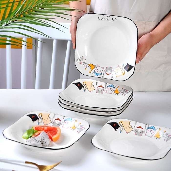 PIRING KERAMIK MOTIF KUCING / PIRING KERAMIK KOTAK