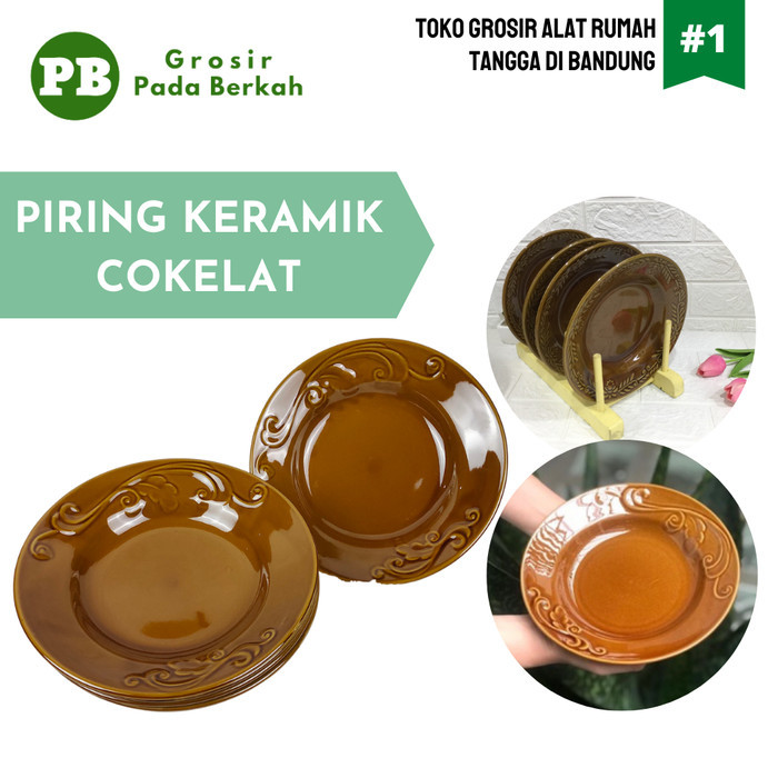 PIRING MAKAN KERAMIK COKELAT PIRING UKIR KERAMIK PIRING UKIR SATUAN