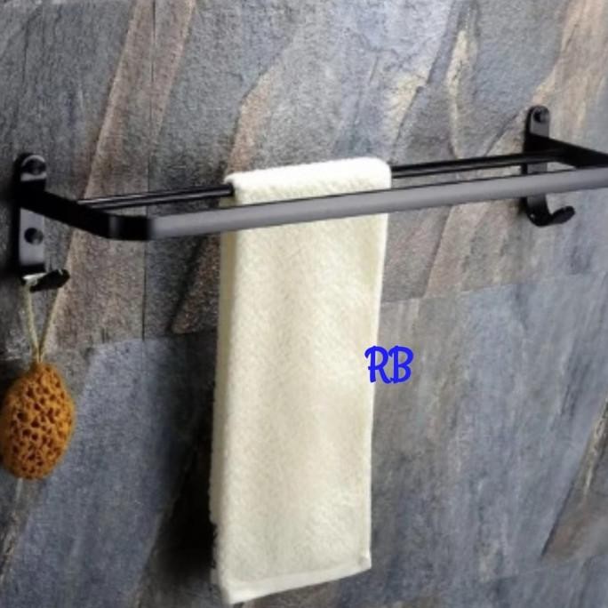 Rak Handuk Hitam - Jemuran Handuk Dinding - Gantungan Handuk Stainless