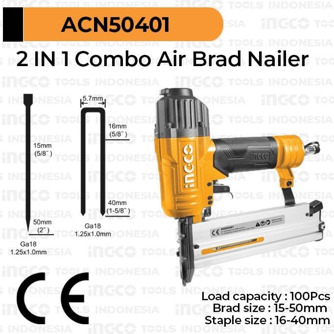 

2-in-1 Combo Air Brad Nailer INGCO ACN50401 Staples Paku Tembak Angin