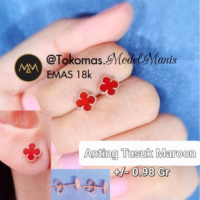 READY STOCK ANTING TUSUK ITALY GIWANG VAN CLEEF HITAM PUTIH PINK EMAS ROSEGOLD 750 