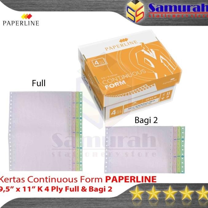

Kertas Continuous Form Paperline 9,5 x 11 K 4 Ply Warna Full / Bagi 2