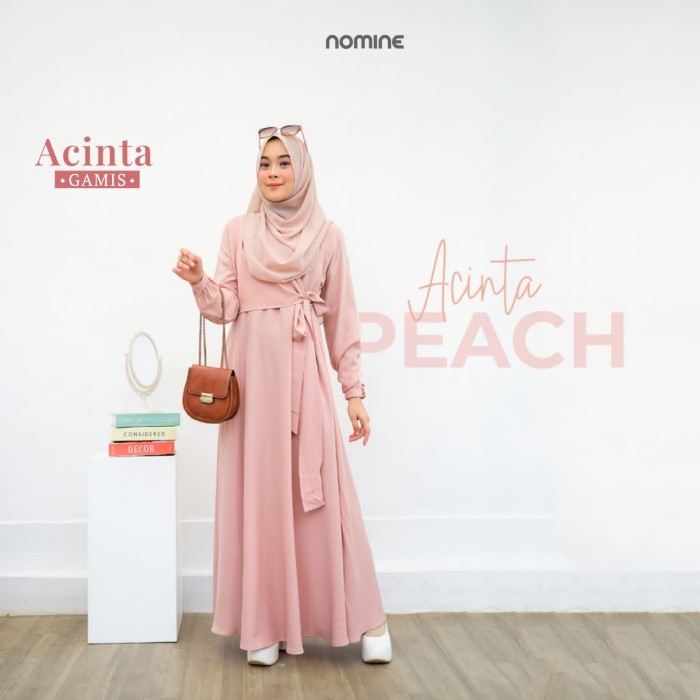 [TERMURAH DI SHOPEE] ACINTA - Gamis Polos Wanita Dewasa Gamis Kondangan Simple Elegan Mewah - S, Pea