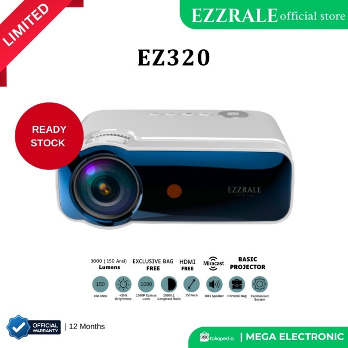 Ezzrale Ez300 Proyektor Youtube Koala Miracast Version 2900 Lumens Terbaru 100 % Original