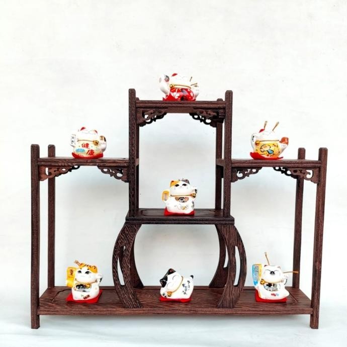 

Sale! Set Rak Pajangan Kayu + 8 Kucing Maneki Neko Dekorasi Patung Hoki