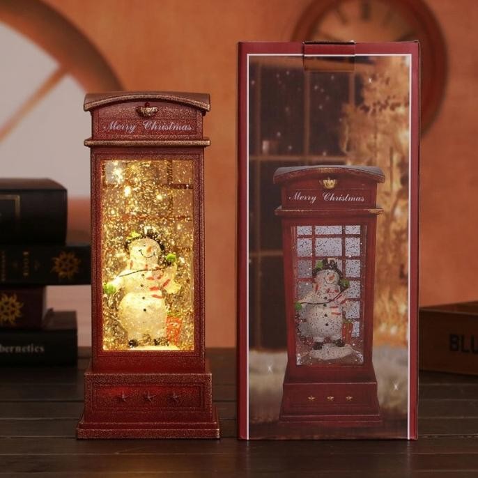 

Sale! Snow Globe Gift Box Telepon Merah Kado Natal Kotak Musik Santa Snowman