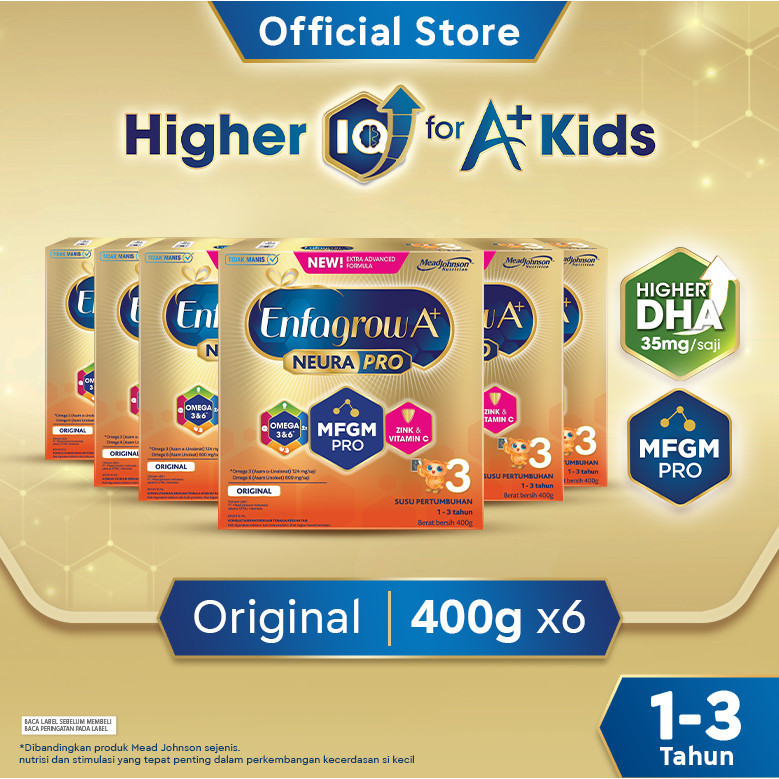 Enfagrow A+ 3 Susu Formula Anak 1 - 3 Tahun Original Plain 400 gr x 6
