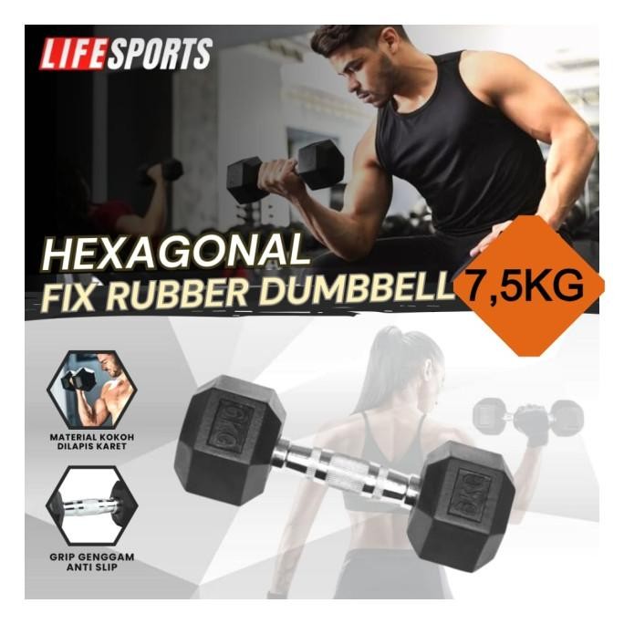 BEBAS ONGKIR - Dumbell Hexagonal  - 2 KG -  25 KG Rubber Dumbell Barbell Import
