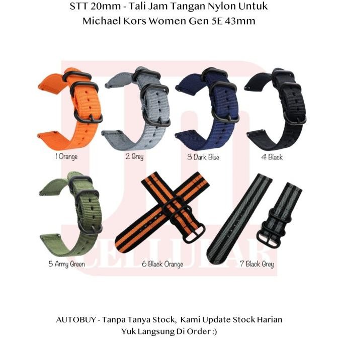 NEW STT 20mm Tali Jam Tangan Michael Kors Women Gen 5E 43mm - Strap Nilon Pria Army Style
