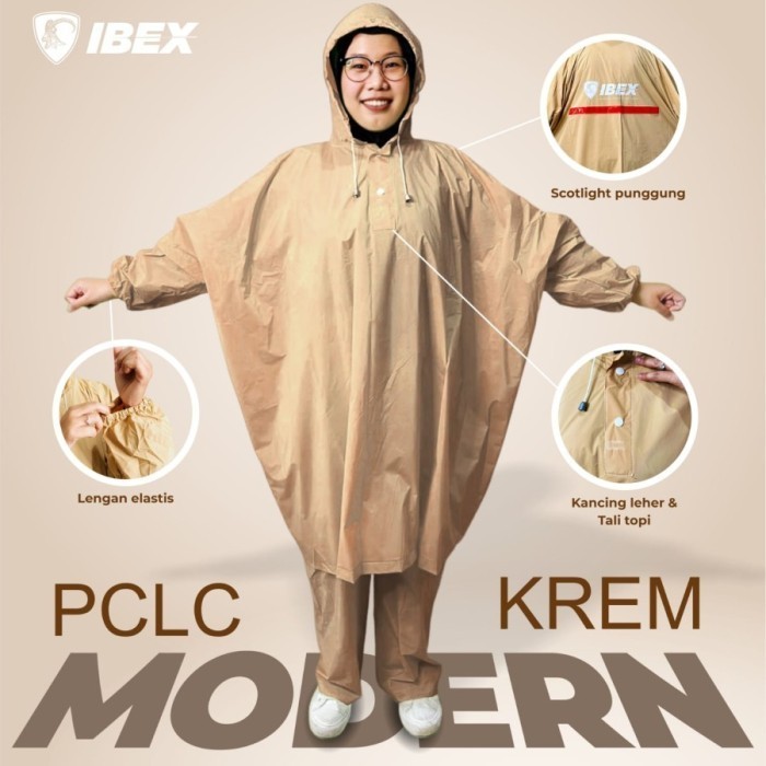 TERBAIK Jas Hujan Ponco Lengan Celana Modern - Cream