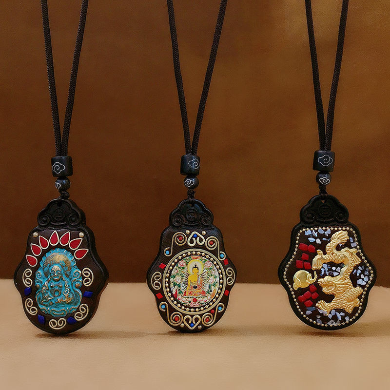 Kalung Buatan Tangan Nepal Liontin Thangka Blackwood