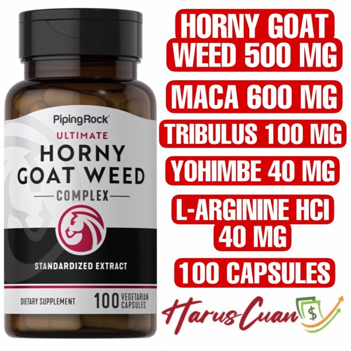 Piping Rock Horny Goat Weed Complex 100 Capsules Maca Tribulus Yohimbe