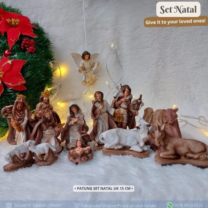 Patung Set Natal 15Cm Warna Krem/Patung Natal/Nativity Set/Kado Natal/ Restock