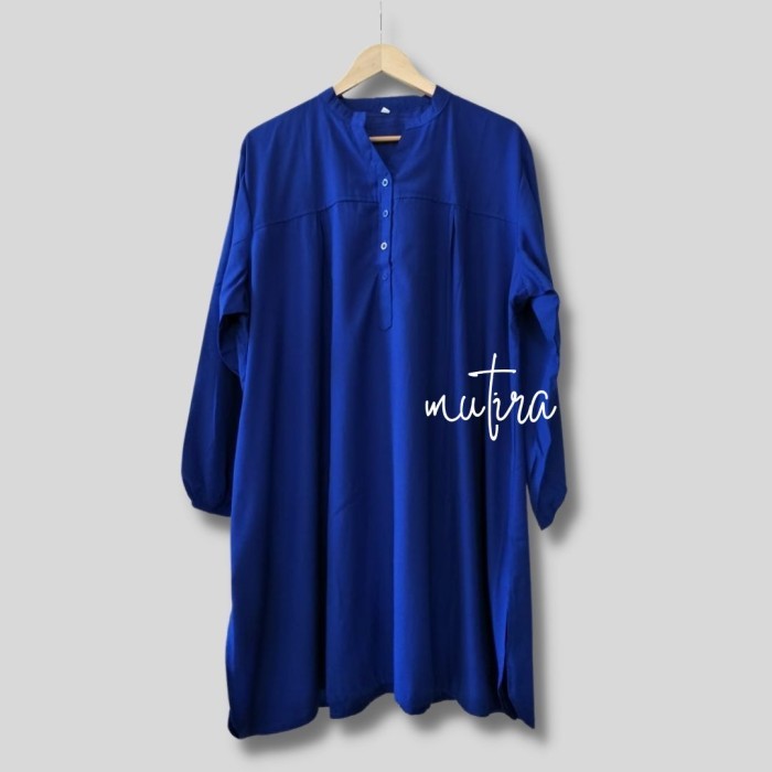 PROMO Tunik viscose polos atasan wanita jumbo kancing biru - navy - elektrik - jeans - kancing hidup