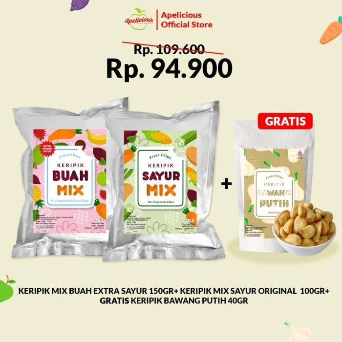 

TERUJI APELICIOUS [GRATIS KERIPIK BAWANG PUTIH] MIX KERIPIK SAYUR ORI + MIX KERIPIK BUAH TROPIS