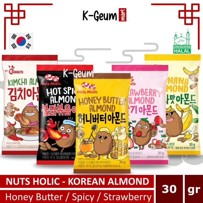 

HEMAT Nuts Holic Almond Snack Korea Honey Butter / Spicy / Strawberry 30 Gr