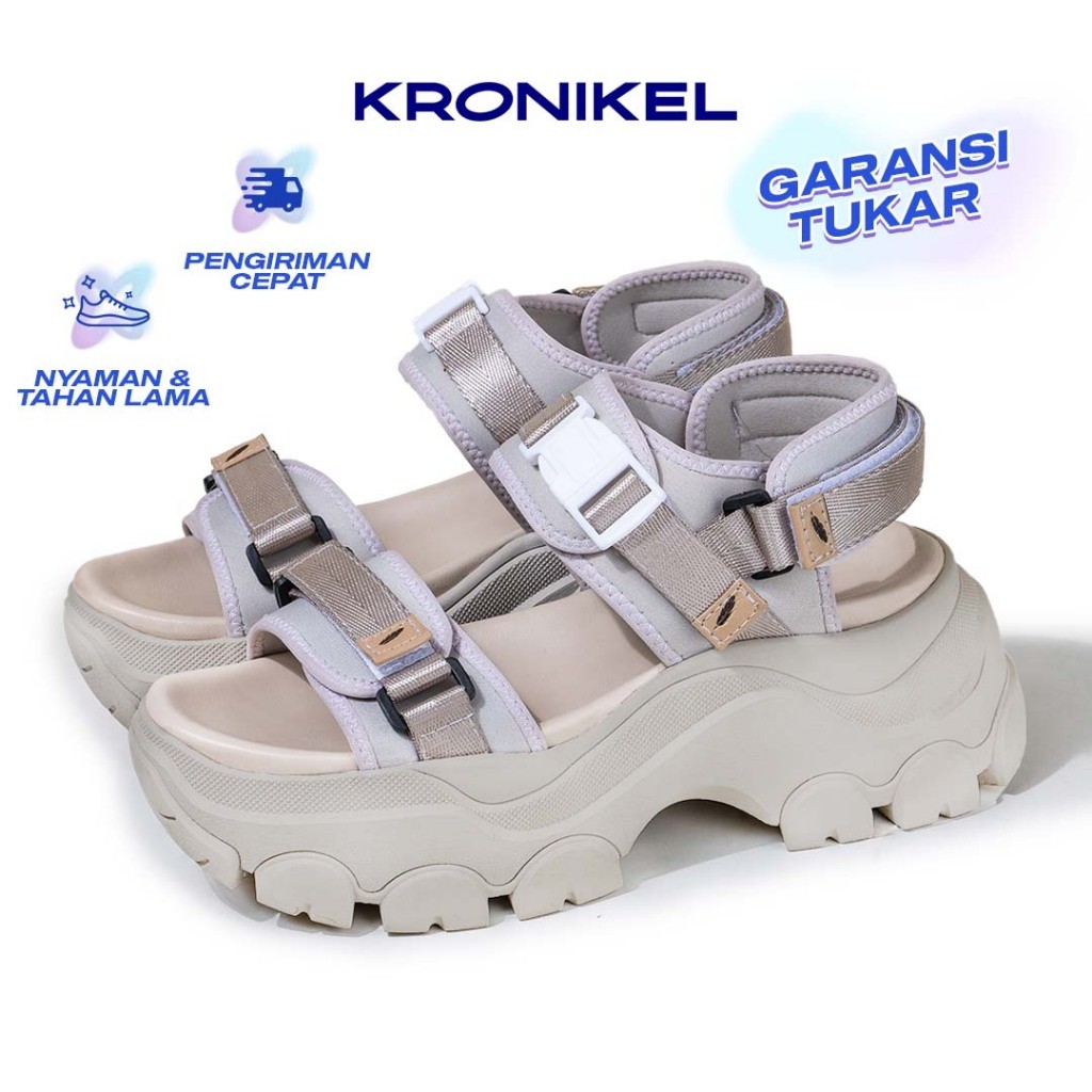 Flatshoes KRONIKEL Osaka Sandal Tinggi Tali Wanita Chunky Concert Sandal Hojicha