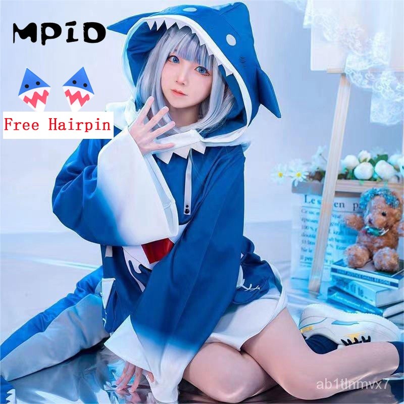 Costum MPIDReady Stock VTuber Hololive Gawr Gura Cosplay Costume ENG Shark Kid Hiu Kostum Karnaval
