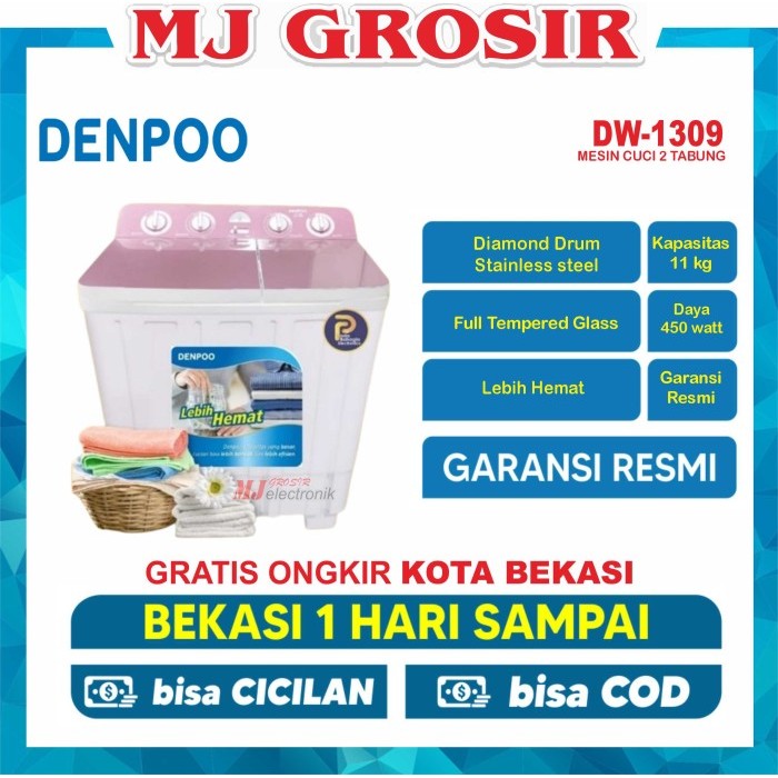 MESIN CUCI DENPOO DW 1309 PLATINUM 11KG 2 TABUNG DW1309 13 KG TWIN TUB