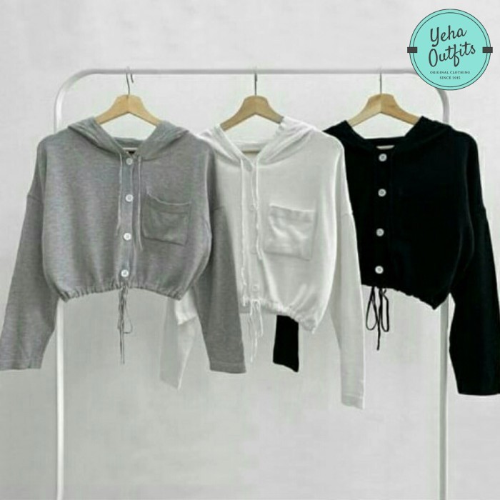 Free Ongkir Mona Hoodie Wanita Polos | Jaket Sweater Crop Wanita Korea Murah - Putih