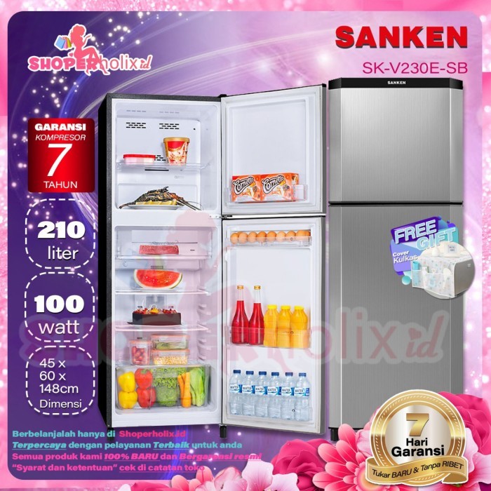 KULKAS SANKEN SK-V230E-SB NEW 2PINTU TANPA BUNGA ES GARANSI 7 TAHUN