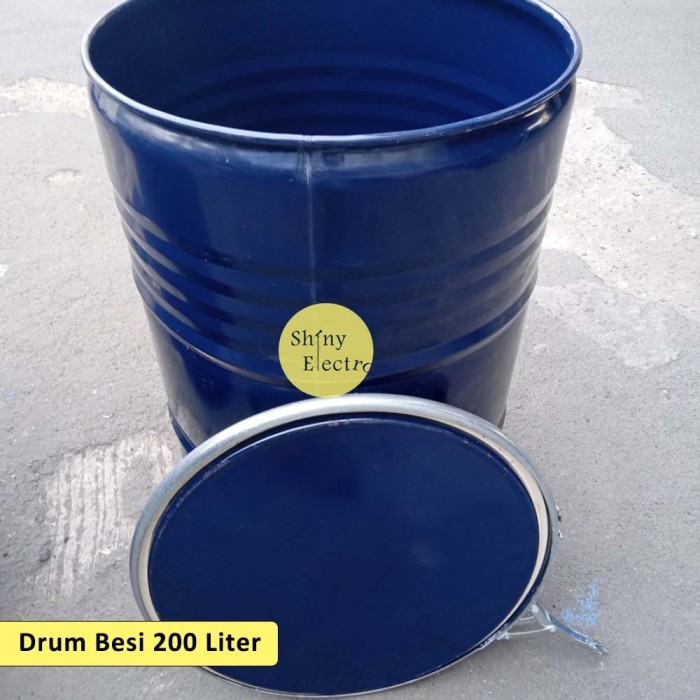 DRUM KALENG TONG SAMPAH CAT AIR BENSIN BESI 200 LITER TUTUP 200L