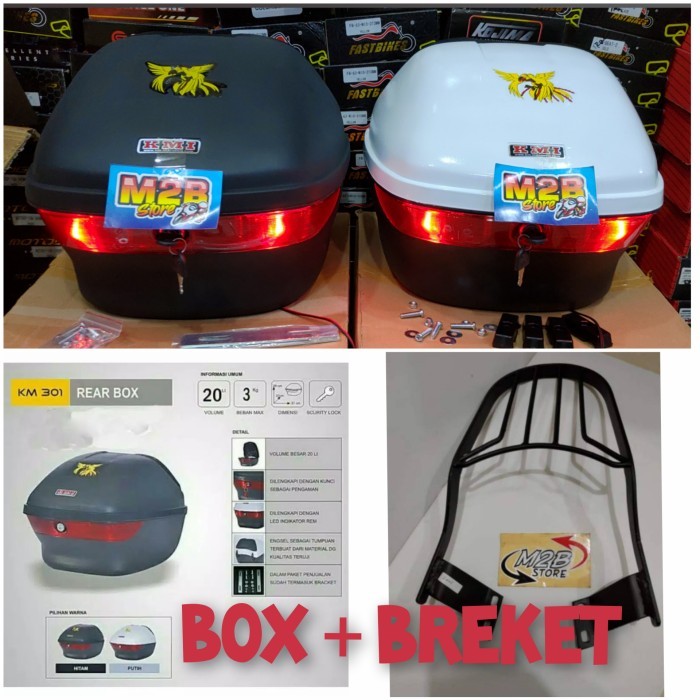 KOMPLIT BOX BELAKANG MOTOR KMI 301 + BREKET DUDUKAN BOX BEAT VARIO MIO