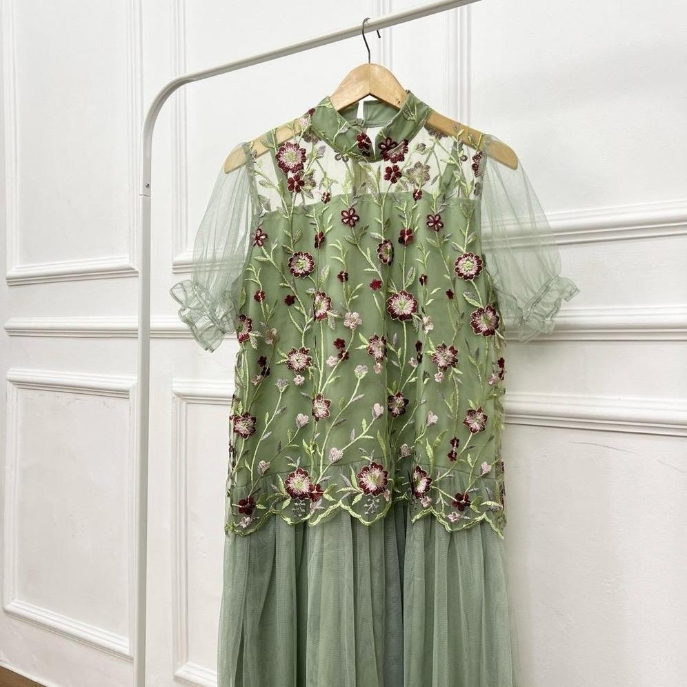 jku KC - Madison Dress - Gaun Wanita Bunga Pesta Tile Payet Natal Kebaya